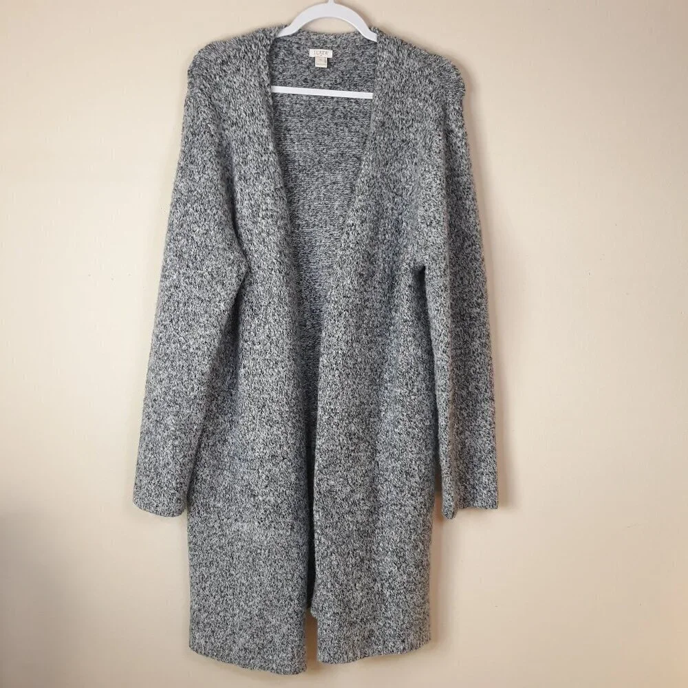 J. Crew Factory Heathered Gray Longline Open Front Cardigan XL Fall Office